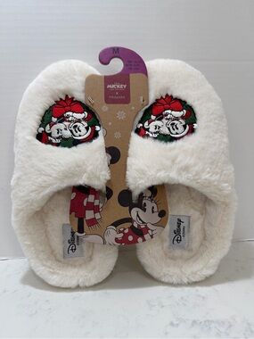 Disney Cream Minnie Mouse Holiday Plush Slippers